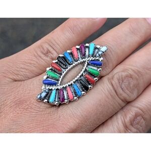Handcrafted Navajo Cluster Ring Size 7.5 Women's‎ Southwest Signed Jewelry **